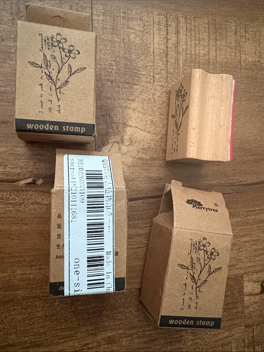 Brown Floral Wooden Stamp - Handheld Craft Stamp